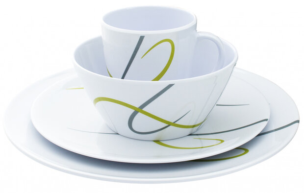 tafelservies Vienna melamine wit/groen/grijs 16-delig