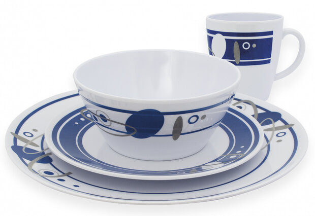 campingservies Saturn melamine wit/blauw 16-delig