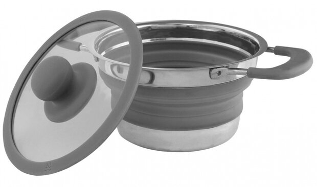 pan met deksel opvouwbaar 24 cm siliconen grijs 2-delig