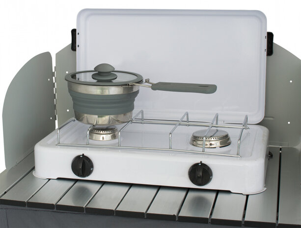 steelpan opvouwbaar 1 liter siliconen/RVS grijs