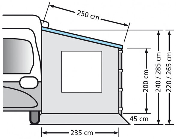 zijwand Camper met raam 235 x 220 cm polyester grijs