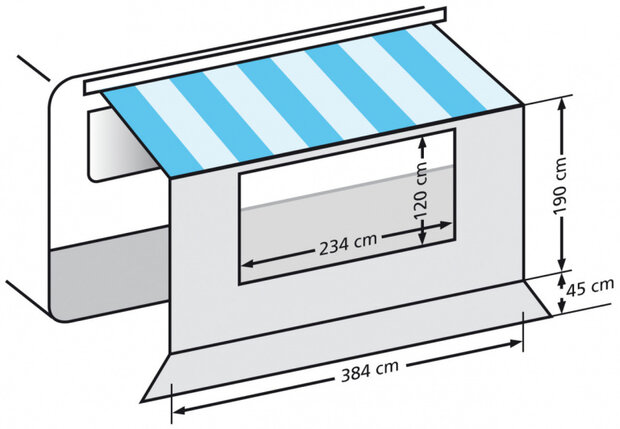 voorwand luifel 384 x 190 cm polyester grijs
