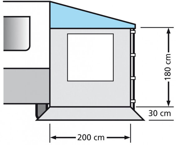 zijwand Caravan met raam 200 x 180 cm polyester grijs