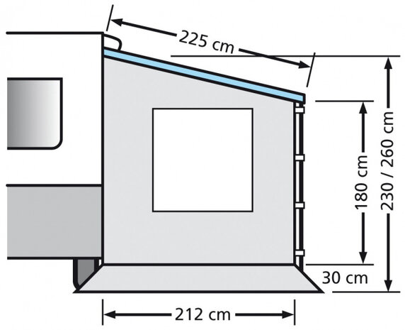 zijwand Caravan met raam 212 x 230 cm polyester grijs