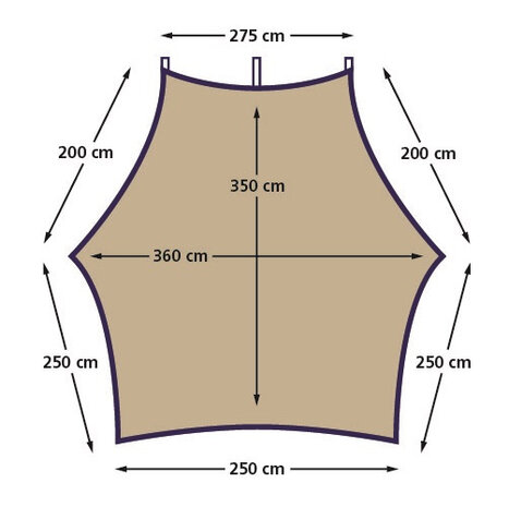 tarp Carside 3,6 x 3,5 m polyester/staal bruin 6-delig