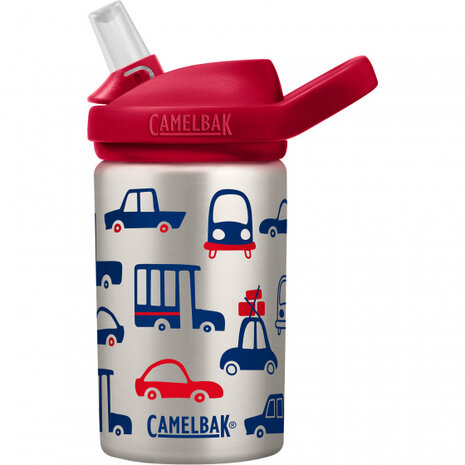 drinkfles Eddy+ Kids Cars &amp; Trucks 400 ml RVS grijs/rood