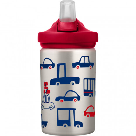 drinkfles Eddy+ Kids Cars &amp; Trucks 400 ml RVS grijs/rood