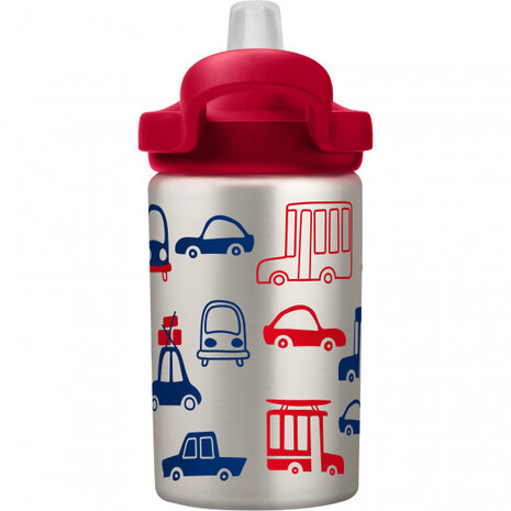 drinkfles Eddy+ Kids Cars &amp; Trucks 400 ml RVS grijs/rood