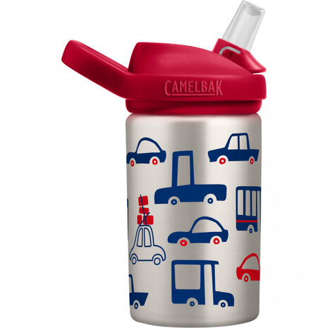drinkfles Eddy+ Kids Cars &amp; Trucks 400 ml RVS grijs/rood