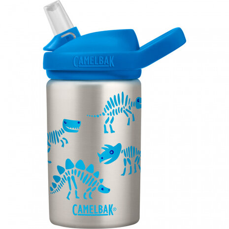 drinkfles Eddy+ Kids Dino Bones 400 ml RVS grijs/blauw