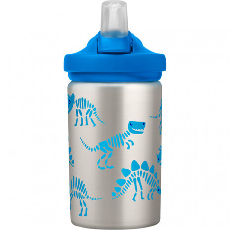 drinkfles Eddy+ Kids Dino Bones 400 ml RVS grijs/blauw