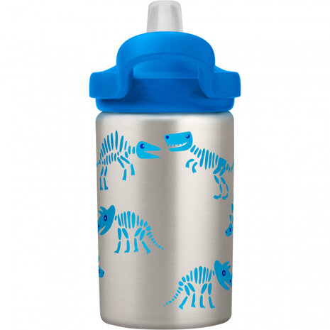 drinkfles Eddy+ Kids Dino Bones 400 ml RVS grijs/blauw