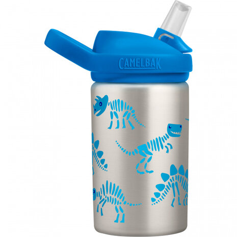 drinkfles Eddy+ Kids Dino Bones 400 ml RVS grijs/blauw