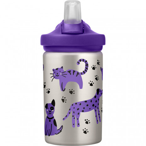 drinkfles Eddy+ Kids Cats &amp; Dogs 400 ml RVS grijs/paars
