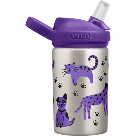 drinkfles Eddy+ Kids Cats &amp; Dogs 400 ml RVS grijs/paars