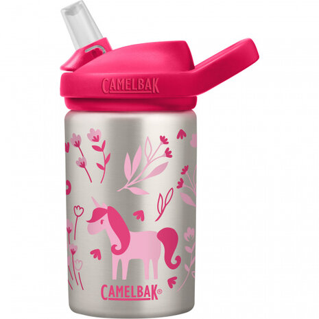 drinkfles Eddy+ Kids Unicorns &amp; Blooms 400 ml RVS roze