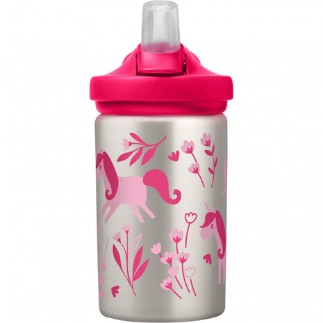 drinkfles Eddy+ Kids Unicorns &amp; Blooms 400 ml RVS roze
