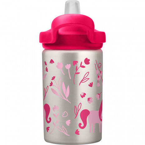 drinkfles Eddy+ Kids Unicorns &amp; Blooms 400 ml RVS roze