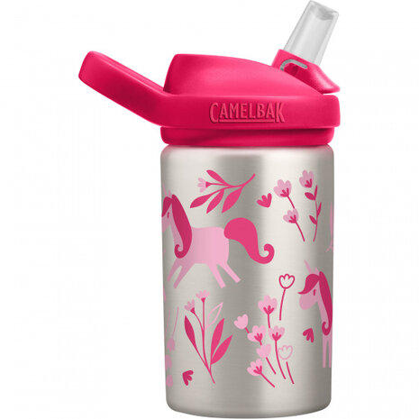 drinkfles Eddy+ Kids Unicorns &amp; Blooms 400 ml RVS roze