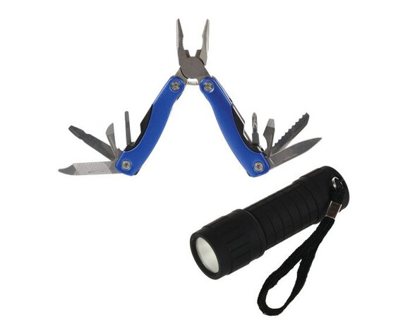 multitool-set 12 functies acryl zwart/blauw 2-delig