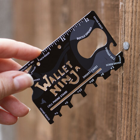 multitool Wallet Ninja 7 cm zwart 18 functies