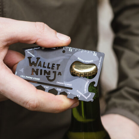 multitool Wallet Ninja 7 cm zwart 18 functies