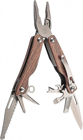 multitool Holzoptik 16,2 cm RVS zilver/bruin 2-delig