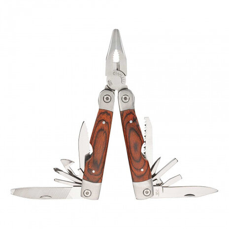 multitool Pakkaholz 18 cm staal/hout zilver 3-delig