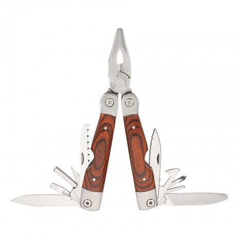 multitool Pakkaholz 18 cm staal/hout zilver 3-delig