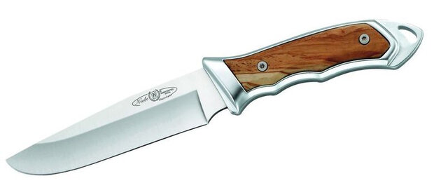 jachtmes met schede 24 cm RVS/hout zilver/bruin