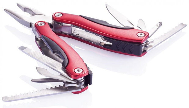 multitool Fix 9 functies RVS/aluminium rood