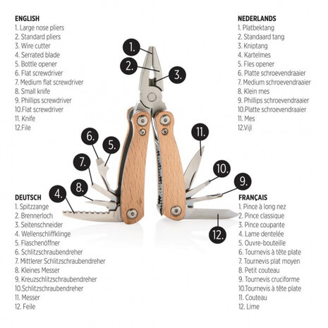 multitool mini 7,2 cm hout/RVS blank