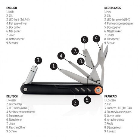 multitool Excalibur led 12,7 cm alu/RVS
