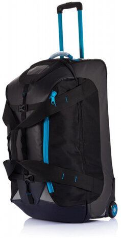 weekendtas trolley 100 liter polyester zwart/blauw