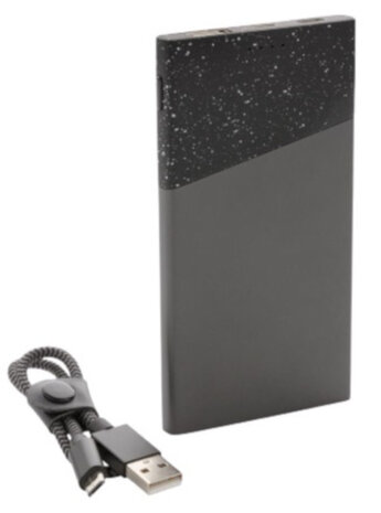 pocket-powerbank 5.000 mAh 12,5 cm staal/nylon zwart