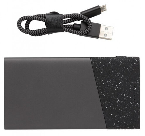 pocket-powerbank 5.000 mAh 12,5 cm staal/nylon zwart