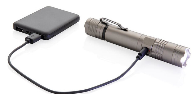 zaklamp led oplaadbaar 14,2 cm aluminium grijs