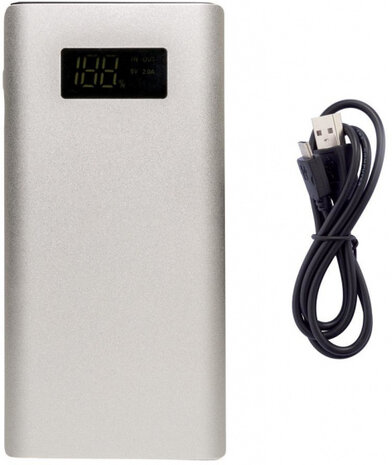 powerbank 10000 mAh 13,8 cm aluminium zilver