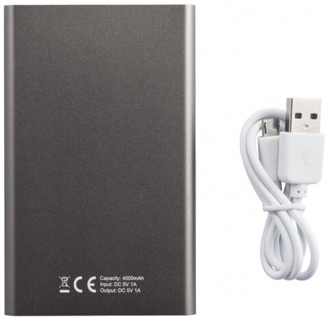 powerbank 11 x 6,8 cm 4000 mAh grijs