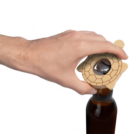 flesopener Schildpad 9,7 cm RVS/hout