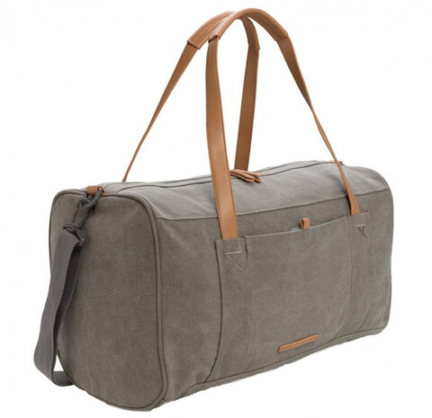 weekendtas 27 liter canvas/polyurethaan grijs/bruin