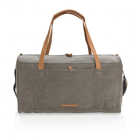 weekendtas 27 liter canvas/polyurethaan grijs/bruin