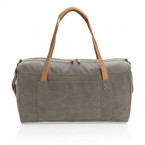 weekendtas 27 liter canvas/polyurethaan grijs/bruin