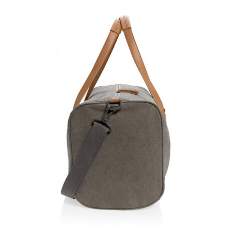 weekendtas 27 liter canvas/polyurethaan grijs/bruin