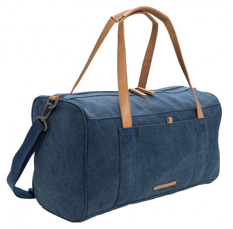 weekendtas 27 liter canvas/polyurethaan blauw/bruin