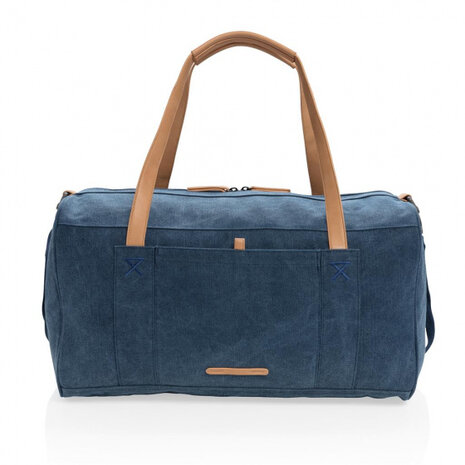 weekendtas 27 liter canvas/polyurethaan blauw/bruin