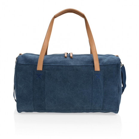 weekendtas 27 liter canvas/polyurethaan blauw/bruin