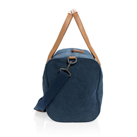 weekendtas 27 liter canvas/polyurethaan blauw/bruin