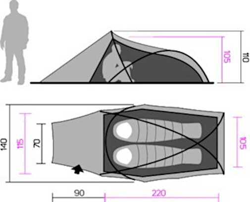 tent Rider 2-persoons 140 x 310 x 110 cm donkergroen