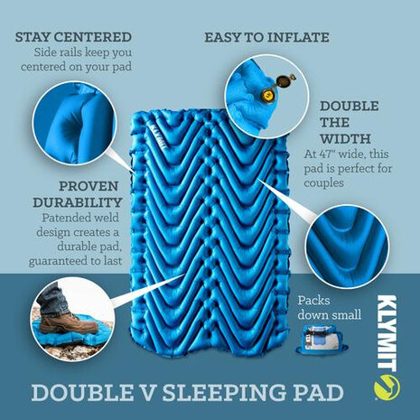 slaapmat Double V tweepersoons 188 cm blauw